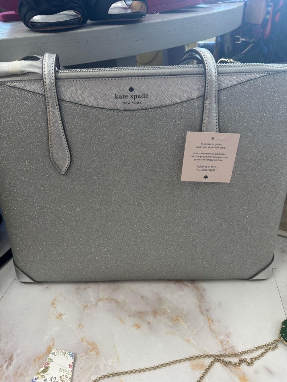 kate spade silver glitter tote